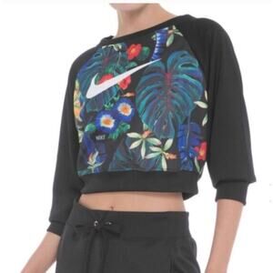 Nike Cropped Long Sleeve Sweatshirt Tropical Swoosh sz LG